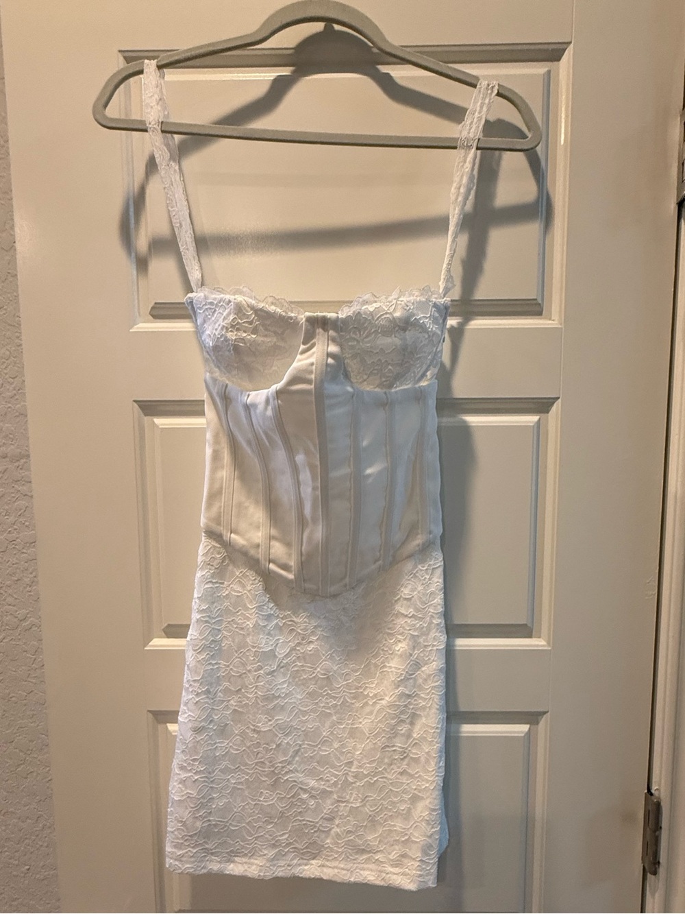 White Lace Corset Slip with Lace Bodice - Picture 2 of 5
